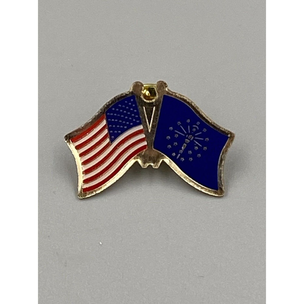 USA American & Indiana Friendship Flags Lapel Pin